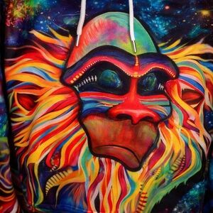 Electro Threads Psychedelic Monkey Hoodie Men’s Medium Trippy Graphic Festival